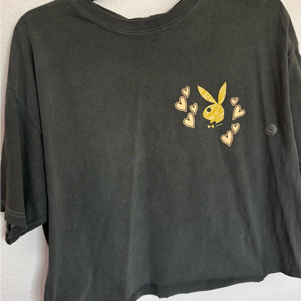 PLAYBOY Black and Yellow Short Sleeve Tee with Graphic Design